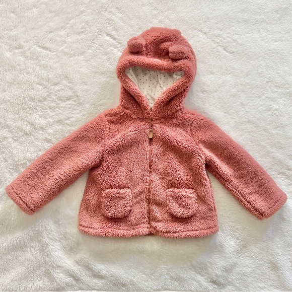 Carter’s Baby Hooded Sherpa Jacket with Bear Ear Hood Pink Size 24 Months - Picture 2 of 8